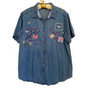 90s Vintage Denim Shirt Heart Embroidery Cottagecore Women's L
100% Cotton Folk